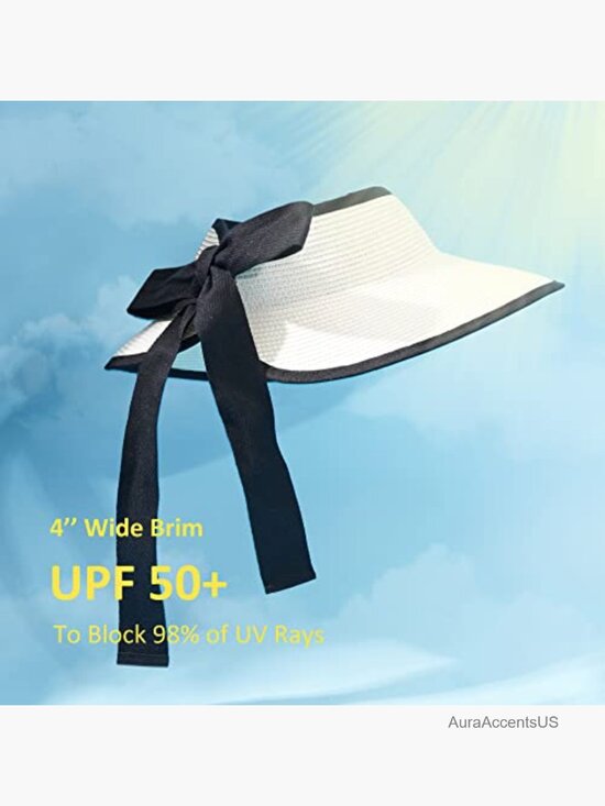 Wide Brim Visor Hat Packable UPF 50+ Straw Beach Hat for Outdoor main image 4